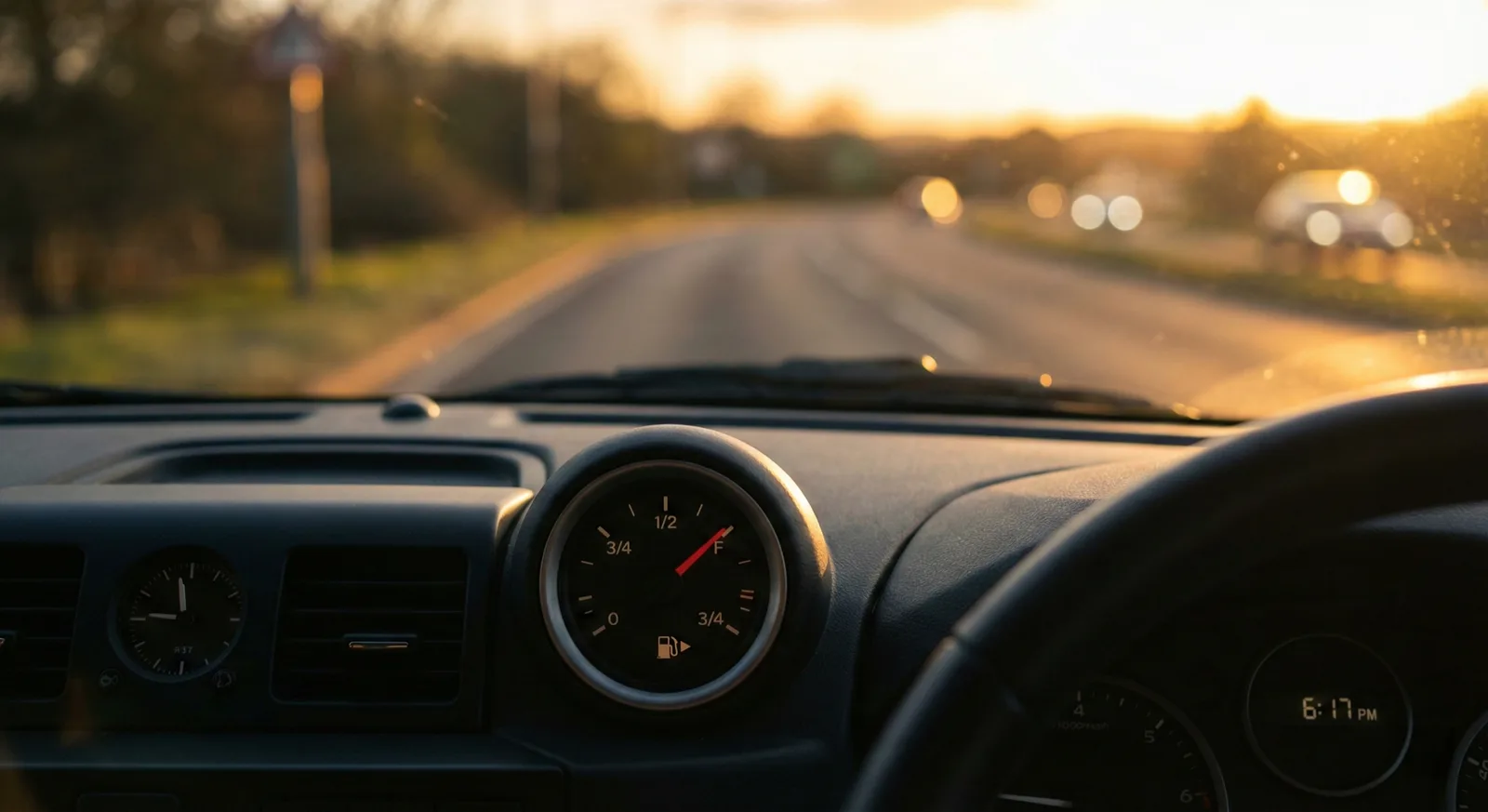 Car fuel gauge showing full tank — UK fuel prices and consumption impact