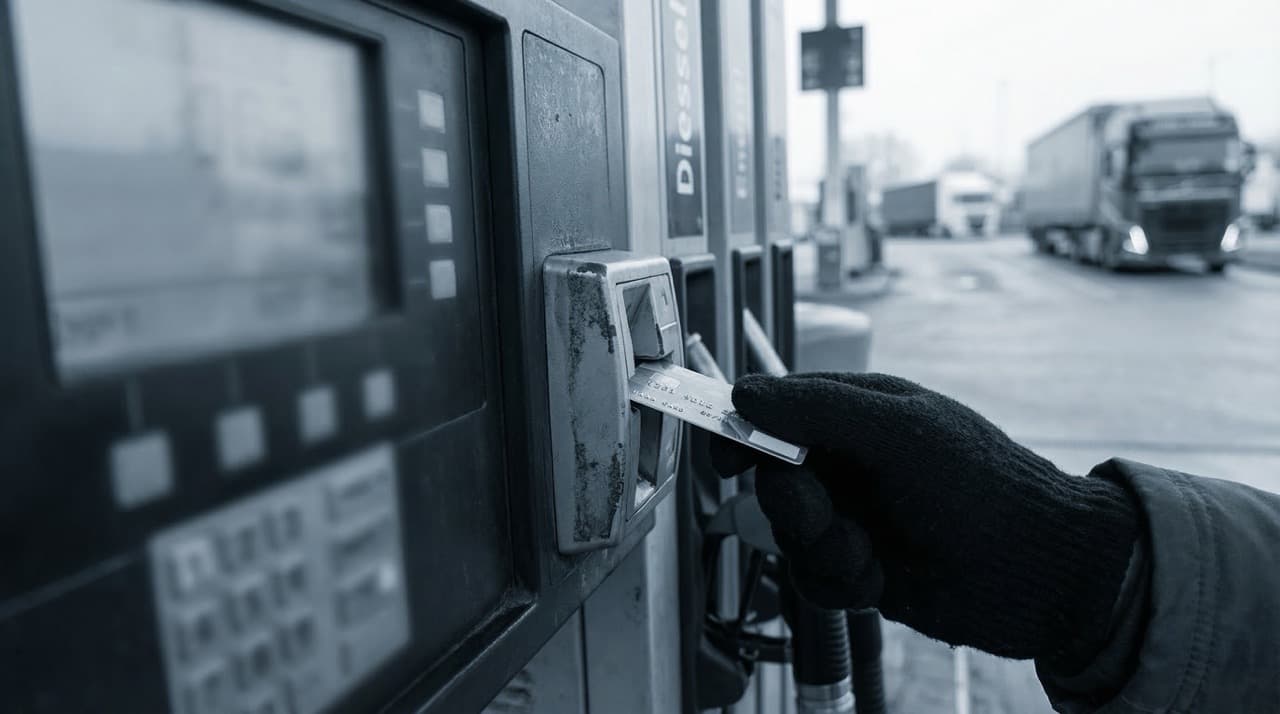 Fleet fuel card being used at diesel pump — UK haulage fuel purchasing costs