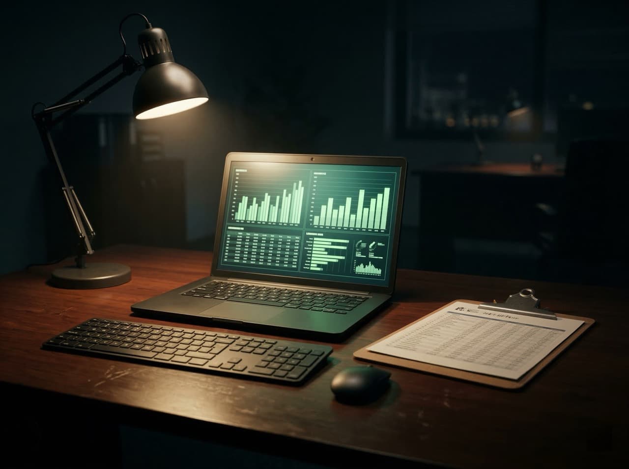 Fleet manager desk with fuel cost data and FuelMarble device — fleet fuel savings calculator for UK diesel operators
