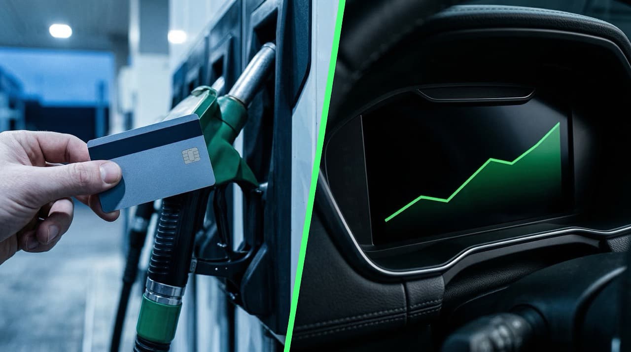 Fuel card at diesel pump versus digital fleet efficiency dashboard — comparing fuel cost reduction methods for UK fleet operators