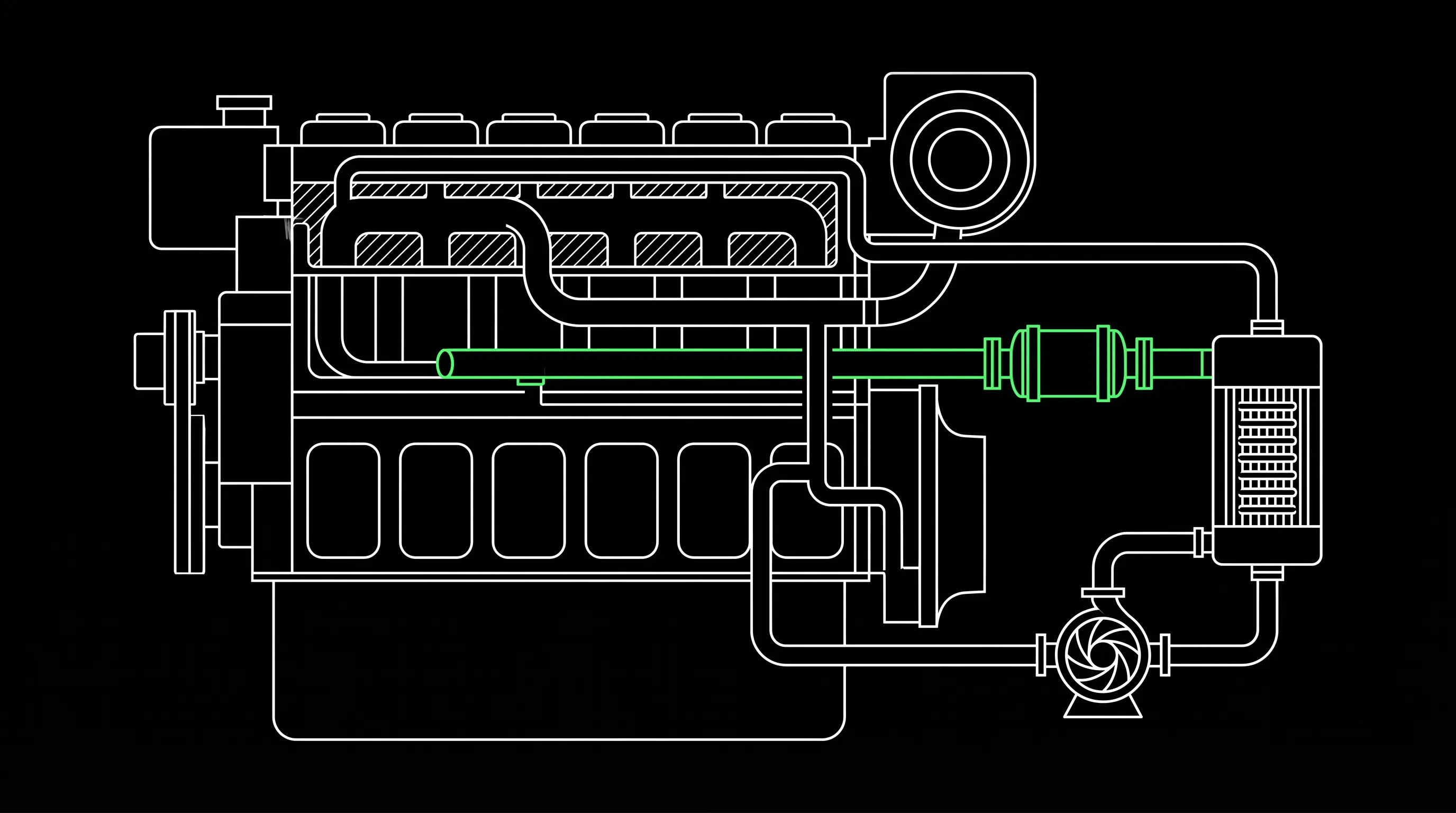 Technical diagram showing engine cooling circuit installation position for the marine freshwater cooling circuit mineral unit on the Miyazaki Express main engine