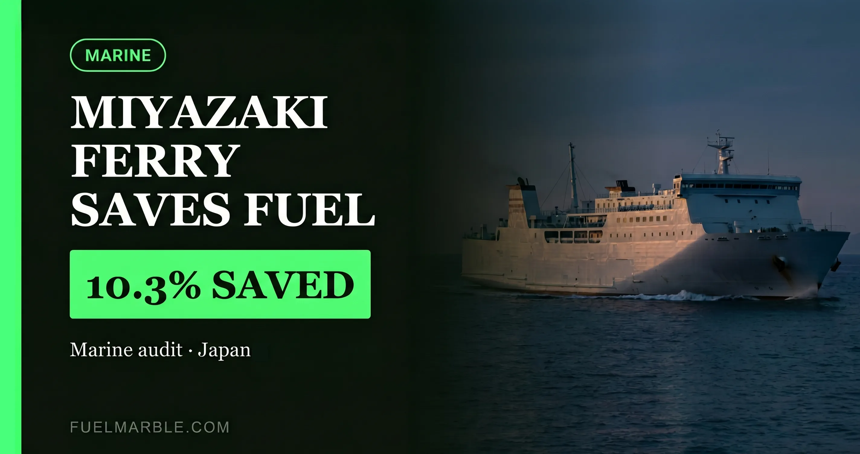 A 12,000-tonne Japanese car ferry crossing coastal waters at dawn, representing the Miyazaki Express route from Osaka to Miyazaki