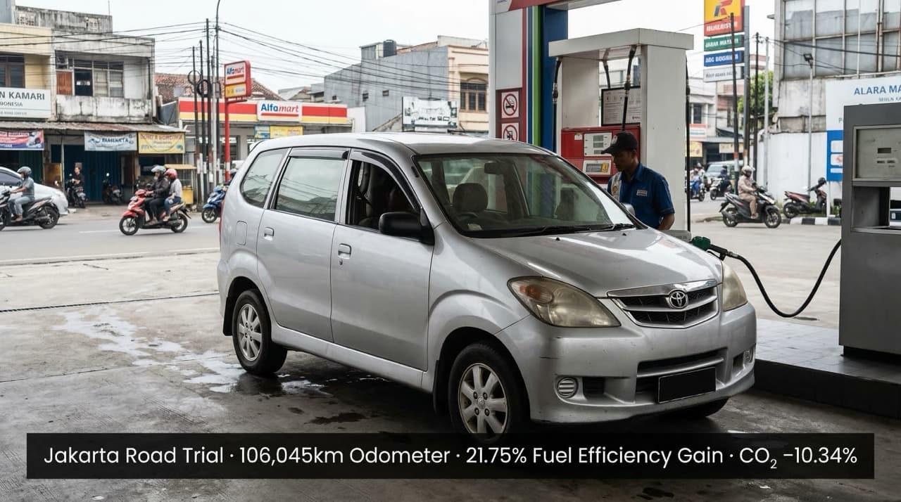 Honda Freed MPV in Jakarta 12-week road trial recording 21.75% fuel efficiency improvement with FuelMarble independently audited by Ir Steve Rion