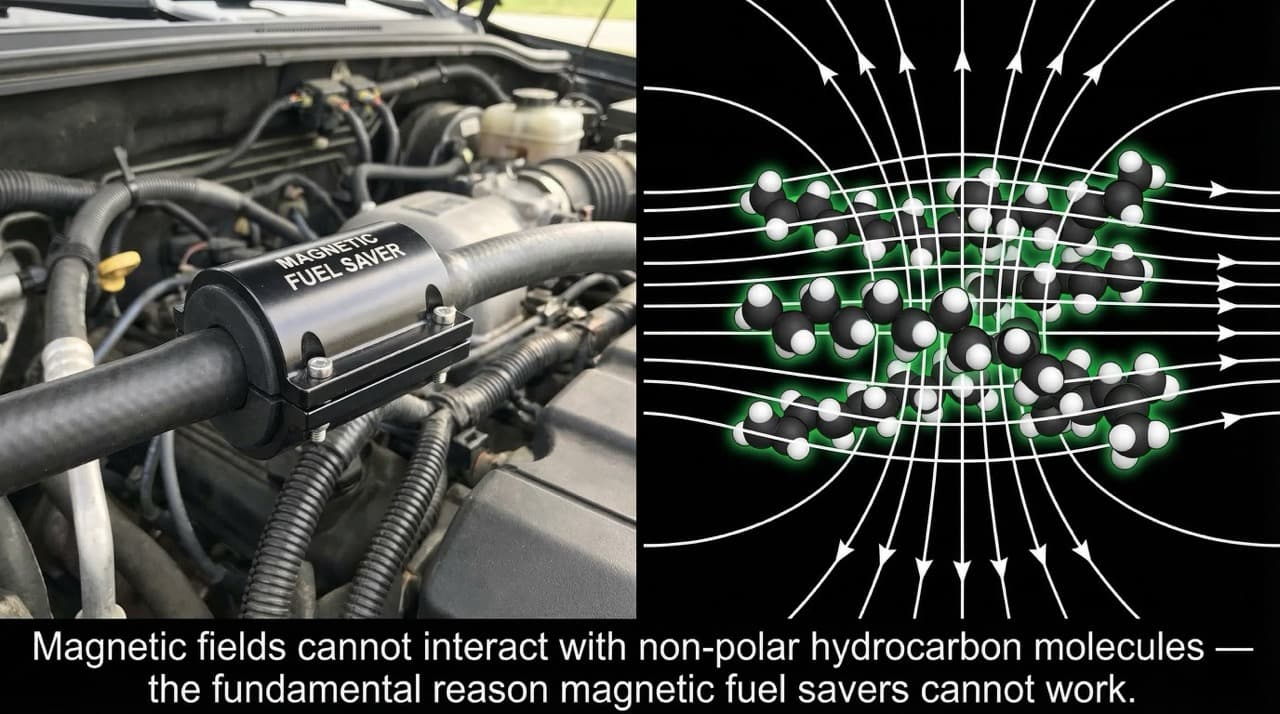 magnetic fuel saver clamp on fuel line — why magnetic devices cannot affect non-polar diesel or petrol hydrocarbons