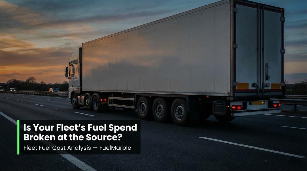 HGV fleet on UK motorway — FuelMarble fleet fuel efficiency device for haulage and delivery vehicles
