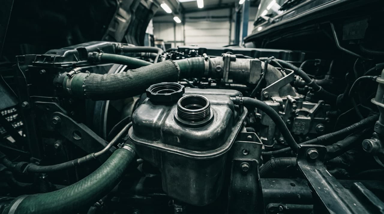 FuelMarble installation on a bus — dropping the unit into the coolant reservoir in under 60 seconds